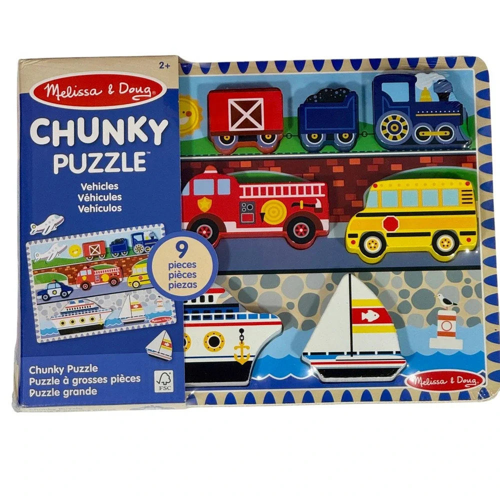 Melissa & Doug Chunky Puzzle Vehicles 9 Pieces Wooden Peg Puzzle for Kids